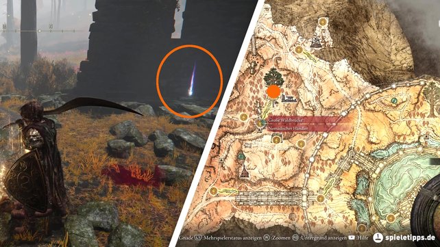 Auf der Karte seht ihr den Fundort von Handbuch 19 des nomadischen Kriegers. (Quelle: Screenshot spieletipps)