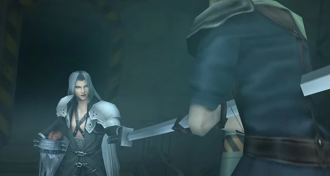 Sephiroth verwundet Cloud in Crisis Core, bevor er selbst in den Lebensstrom geschleudert wird.