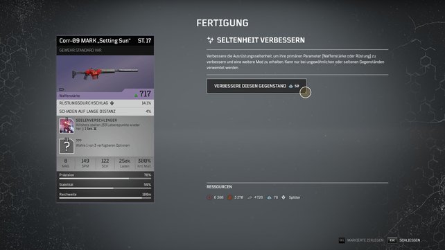 Wollt ihr Ausrüstung verbessern, wird vor allem im Endgame immer mehr Titan notwendig.