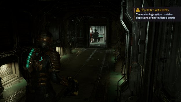 So sieht die Inhaltswarnung im Dead Space Remake aus. (Bild: EA)