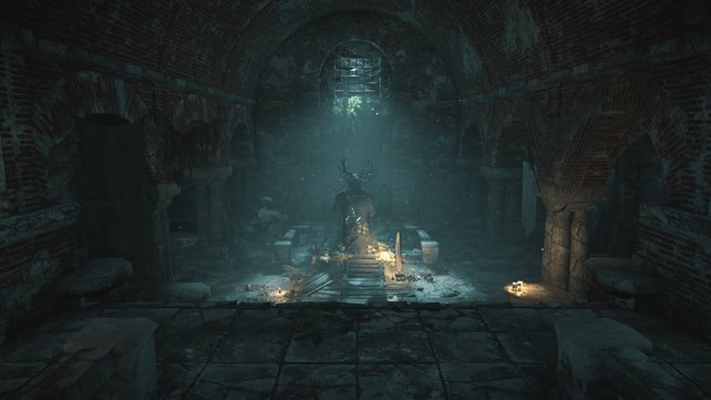 In diese Statue müsst ihr drei Dolche einsetzen, um an Thors Helm zu gelangen.