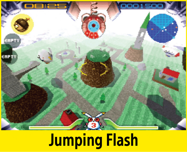 Das Spiel Jumping Flash ist eines der ersten 3D-"Jump and Runs".