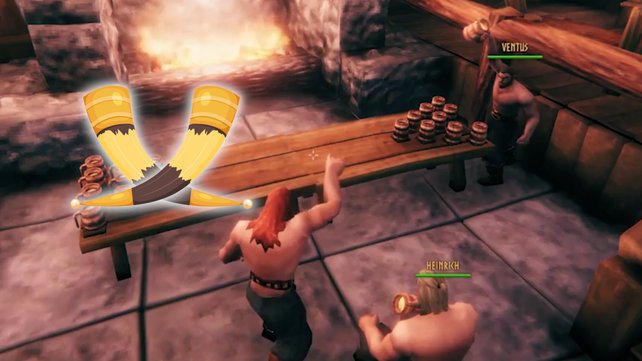 Valheim-Spieler treffen sich zu einer Runde Bierpong im Langhaus. (Bild: Iron Gate Studios//Getty Images/Katsapura)