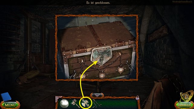 Setzt das Amulett des Riesen in das Schloss der Kiste ein, um diese zu öffnen und das darin Monokular zu entnehmen.