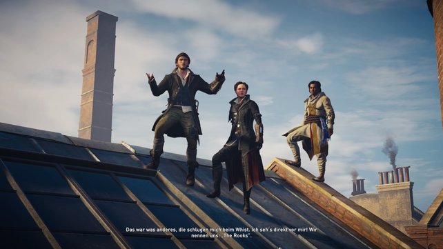 Das Trio Infernal: Jacob, Evie und euer neuer Freund Henry.