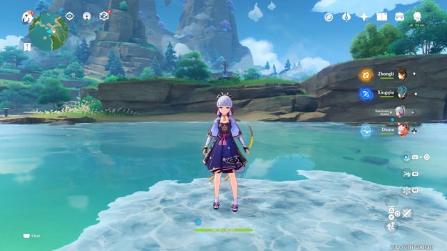 Mit ihrem Dash kann Ayaka über Wasser „laufen“, was auch beim Erkunden der Spielwelt sehr praktisch ist.
