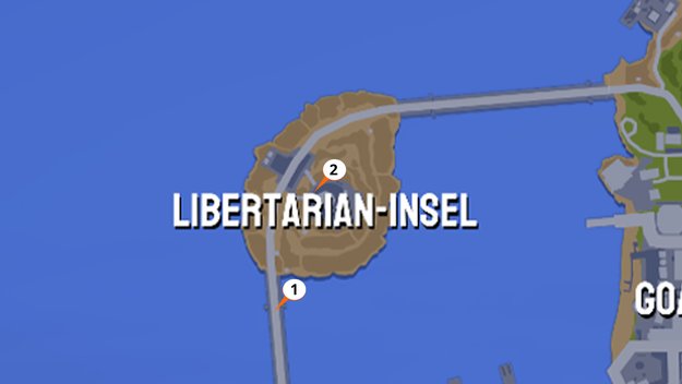 Die Liberitarian-Insel bietet wenig Ziegenausrüstung. (Bildquelle: Screenshot spieletipps)