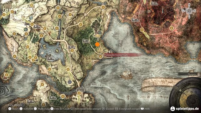 Auf der Karte seht ihr den Fundort von Handbuch 5 des nomadischen Kriegers. (Quelle: Screenshot spieletipps)