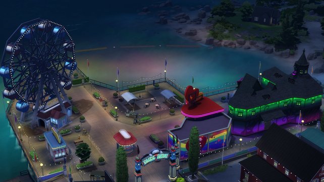 Im Vergnügungspark können eure Sims viele Stunden mit ihren Freunden verbringen oder das erste perfekte Date erleben. (Quelle: Screenshot Spieletipps.de)