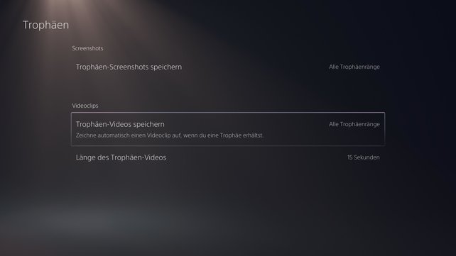So deaktiviert ihr eurer PS5 die automatischen Trophäen-Videos und Screenshots. (Bildquelle: Screenshot spieletipps)