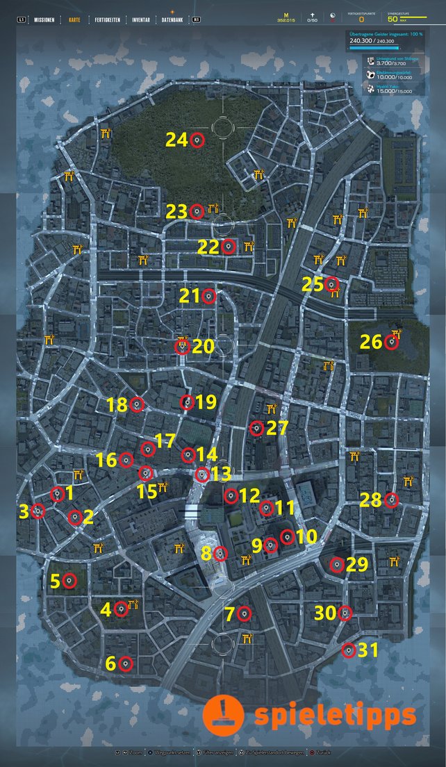 Karte mit allen 31 Wahrzeichen (Quelle: Screenshot spieletipps).