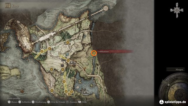 Auf dieser Karte von Elden Ring seht ihr den Anfang eures Weges zu Patches. (Quelle: Screenshot spieletipps)