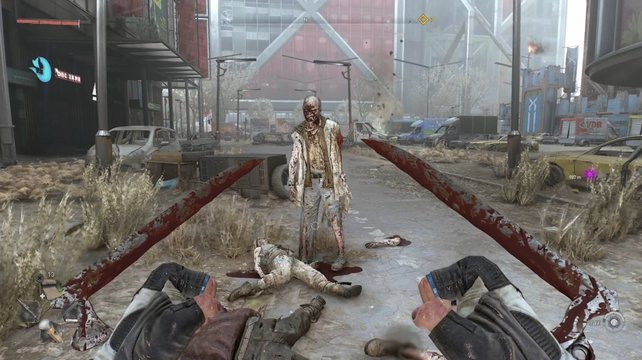Easter Egg zu Cyberpunk 2077: Mit den Cyberhänden 2177 schlitzt ihr Zombies stilvoll auf.