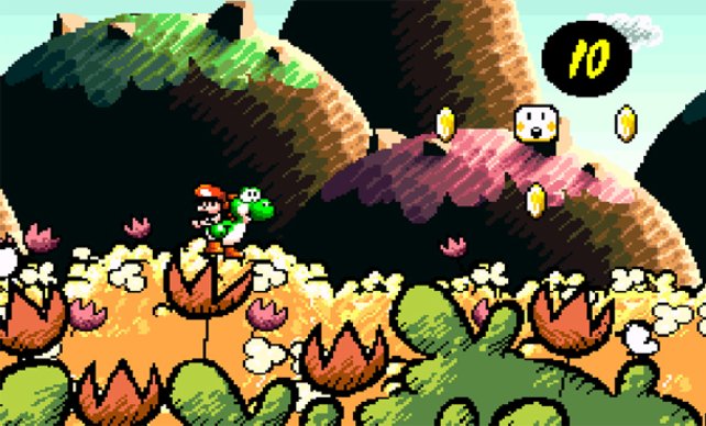 Gingen Yoshis Verwandlungen in Super Mario World noch kaum über kosmetische Feinheiten hinaus, kann er jetzt zu einem Auto, Hubschrauber oder Maulwurf werden - und laut Quellcode des Spiels sollte er sogar mal zum Baum und Pilz gedeihen können.