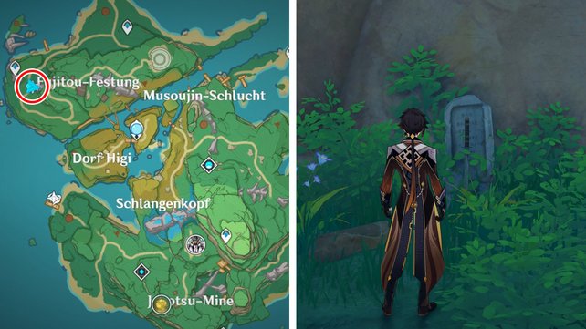 Die Karte zeigt euch den Fundort des sechsten Grabsteins in Inazuma.