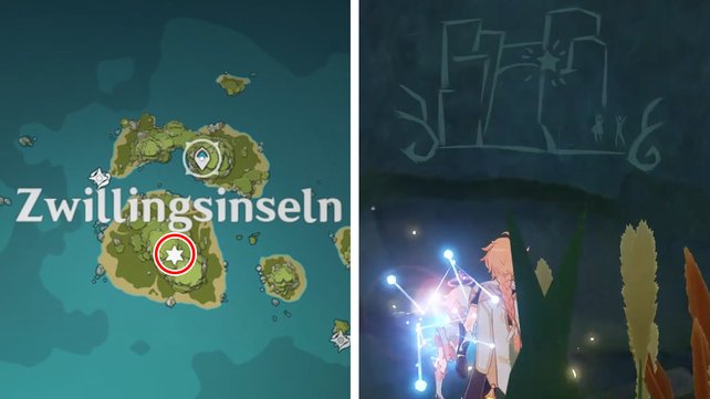 Die Karte zeigt euch die Wandmalerei auf der südlichen Zwillingsinsel.