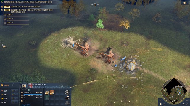 Age of Empires 4 | Let your villagers mine gold and stone You can recognize gold veins and quarries very quickly. You then dismantle these with your villagers.