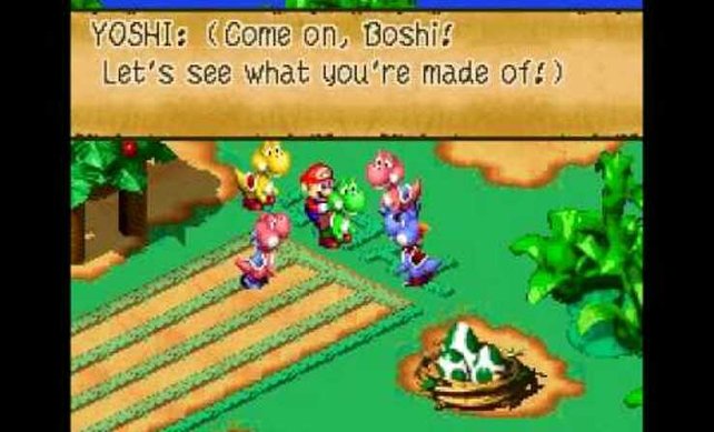 Nach 1995 folgt kein einziger echter Meilenstein mehr in Yoshis Werdegang. Hier in Super Mario RPG kommt er gerade noch als Dolmetscher unter.