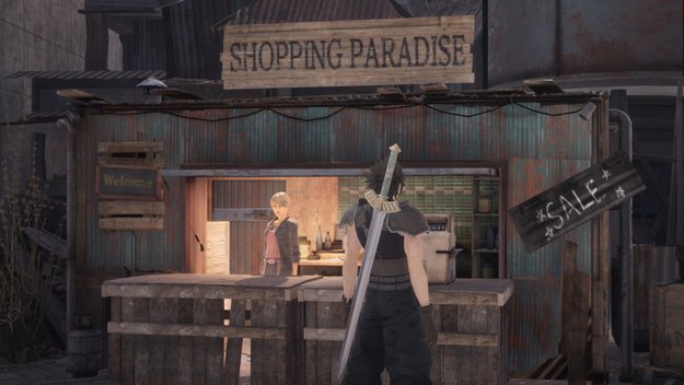 „Was kann ich ihnen anbieten?“ - In Crisis Core: Final Fantasy 7 Reunion müsst ihr nicht extra zu einem Shop laufen. (Bildquelle: Screenshot spieletipps)