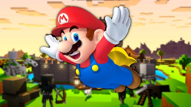 Mit Super Mario durch die Welt von Minecraft fliegen? Das hat ein Fan jetzt geschafft. Bild: Mojang Studios, Nintendo.