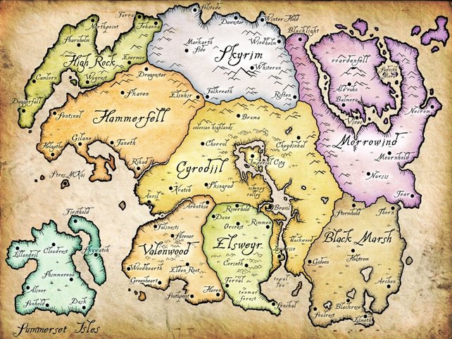 Tamriel ist in neun Provinzen unterteilt. Skyrim ist eine von ihnen.