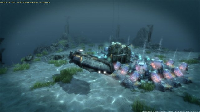 Das Transport-U-Boot Typ "Sisyphos" legt mit einer Ladung Korallenbiomasse ab.