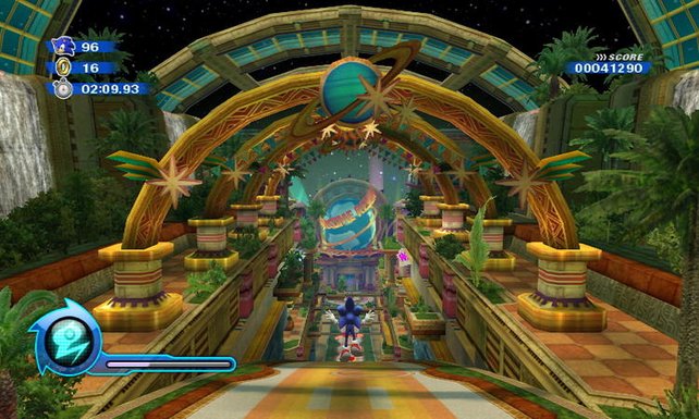 Sonic steht am Eingang des intergalaktischen Vergnügungsparks.
