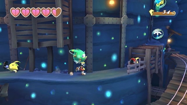 Spielend leicht nimmt Klonoa die Gegner hoch und kann mit ihnen andere Feinde angreifen.