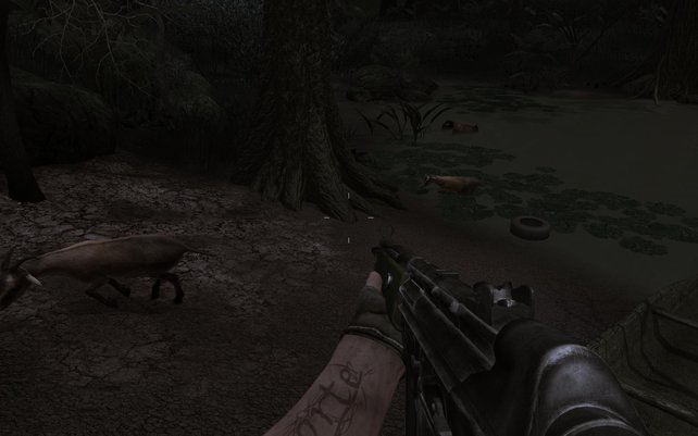 Unser erstes Tier im Spiel: eine Ziege.