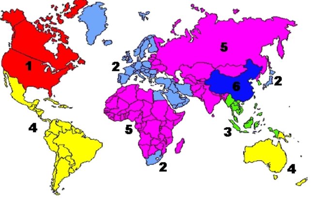 Eine Übersichtskarte aller Ländercodes. welche Zahl zu welchen Ländern gehört, seht ihr weiter unten.