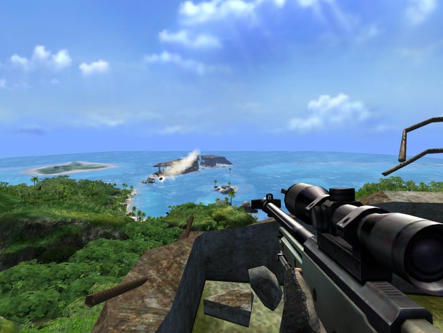Far Cry protzt 2004 mit Fernsicht, Tageswechsel und offener Dschungelwelt.