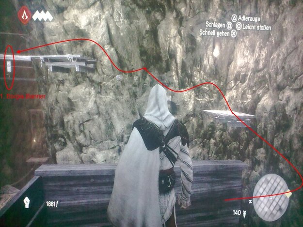 Eine kleine Aufwärmübung für Ezio. (Bildquelle: Screenshot spieletipps.de)