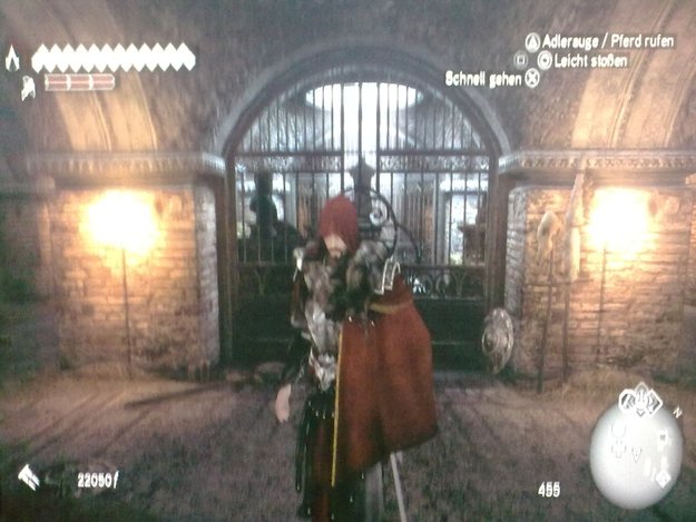 Schicke neue Kleidung Ezio und die Gesundheitsanzeige ist auch beeindruckend! (Bildquelle: Screenshot spieletipps.de)