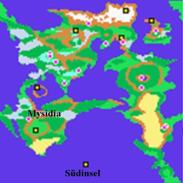 Hier seht ihr den Fundort der Südinsel und der Stadt Mysidia. (Bildquelle: Ingame-Screenshot)