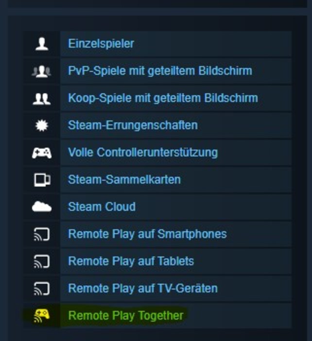 Schon auf der Shopseite eines Steam-Spiels seht ihr, ob es Remote Play Together unterstützt.
