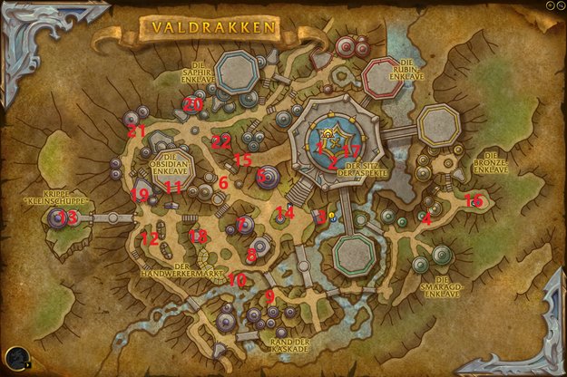 Die Zahlen geben an, wo ihr in Valdrakken die jeweils wichtigsten Stationen findet. (Bildquelle: Blizzard Entertainment)