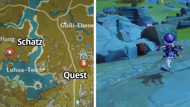 Die Karte zeigt euch den Fundort der Quest und den Fundort des Schatzes.