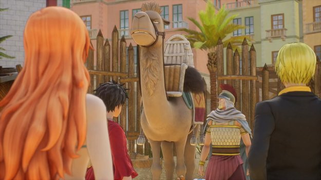 In der Nebengeschichte Warum dient Wimper? von One Piece Odyssey motiviert ihr das Kamel für ein Rennen. (Bildquelle: Screenshot spieletipps)