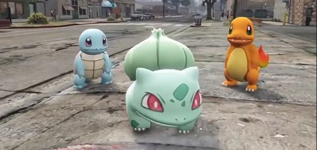 Ein ungewohnter Anblick: Die Starter-Pokémon in der Welt von GTA 5.