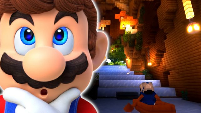 Da staunt selbst Super Mario nicht schlecht: Ein Minecraft-Spieler stampft eine beeindruckende Rennstrecke aus dem Boden. Bild: Nintendo, YouTube/Pacckker.
