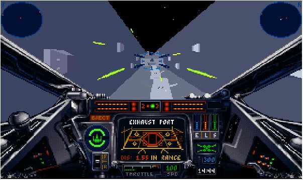 Auch bei X-Wing spielt man die bekannte Sequenz über dem Todesstern nacht.