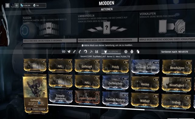 Kubrow Modding, kombiniert nützliche Kampf-Fähigkeiten verschiedener Kubrows