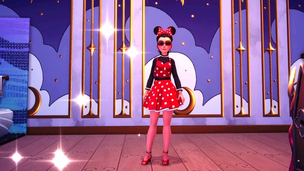 So sieht das Kleid von Minnie Maus aus. Ihr bekommt es, wenn ihr in Disney Dreamlight Valley die Quest „Die Erneuerung des Clubs“ abgeschlossen habt (Bildquelle: Screenshot spieletipps.de).