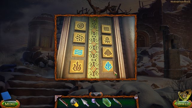 Um das erste Schloss der Tür des Rundtempels zu knacken, müsst ihr die beiden bekannten Symbole anwählen.
