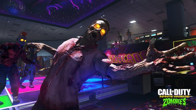 Als Szenario für den "Zombies"-Koop-Modus wählen die Macher einen 80er-Jahre Freizeitpark. Im Hintergrund gut zu erkennen: eine Tanzfläche samt Discokugel.